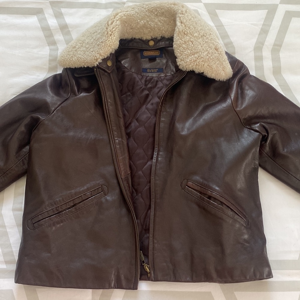 Coach 100% Leather Aviator Jacket with detachable wool collar